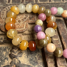 Load image into Gallery viewer, Pair of natural crystal gemstone stacking bracelets - Agate & Lavender & Green Jade