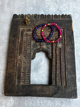 Load image into Gallery viewer, Pair of natural crystal gemstone stacking bracelets with sun charm - Amethyst & Watermelon Jade