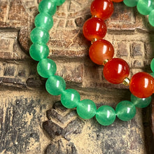 Load image into Gallery viewer, Pair of natural crystal gemstone stacking bracelets - Jade & Orange Agate