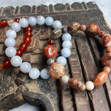 Load image into Gallery viewer, Trio natural crystal gemstone stacking bracelets - Blue Quartz - Agate - Carnelian