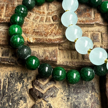 Load image into Gallery viewer, Pair of natural crystal gemstone stacking bracelets - Jade & Aquamarine
