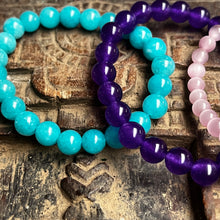 Load image into Gallery viewer, Trio of natural crystal gemstone stacking bracelets - Amethyst - Turquoise - Rose Quartz