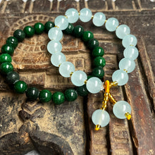 Load image into Gallery viewer, Pair of natural crystal gemstone stacking bracelets - Jade & Aquamarine