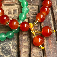 Load image into Gallery viewer, Pair of natural crystal gemstone stacking bracelets - Jade & Orange Agate