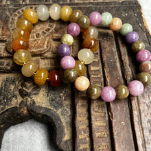 Load image into Gallery viewer, Pair of natural crystal gemstone stacking bracelets - Agate & Lavender & Green Jade