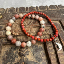 Load image into Gallery viewer, Pair of crystal stacking bracelets with moon charm - Jasper & Quartzite