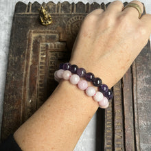 Load image into Gallery viewer, Pair of natural crystal gemstone stacking bracelets - Amethyst & Rose quartz