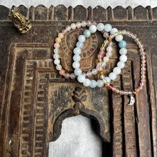 Load image into Gallery viewer, Trio of natural crystal gemstone stacking bracelets with moon charm