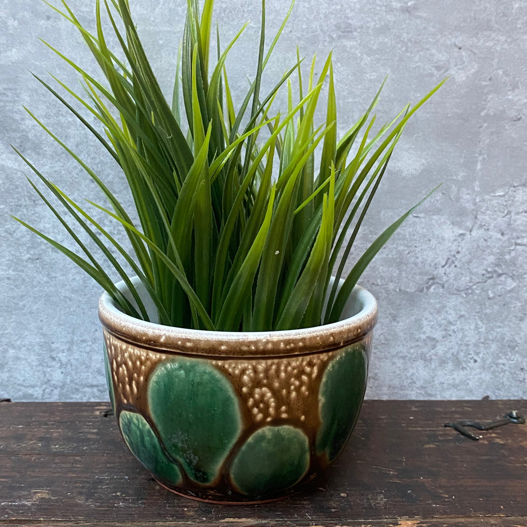 Vintage Ceramic Mid Century Green & Brown Planter Plant Pot