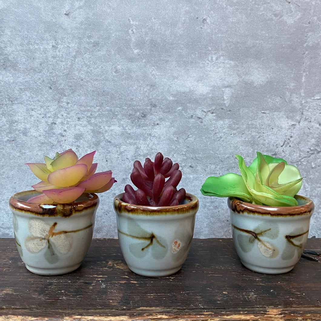 Trio of Vintage Mini Ceramic Mid Century Plant Pots Planters for Succulents or Cactus