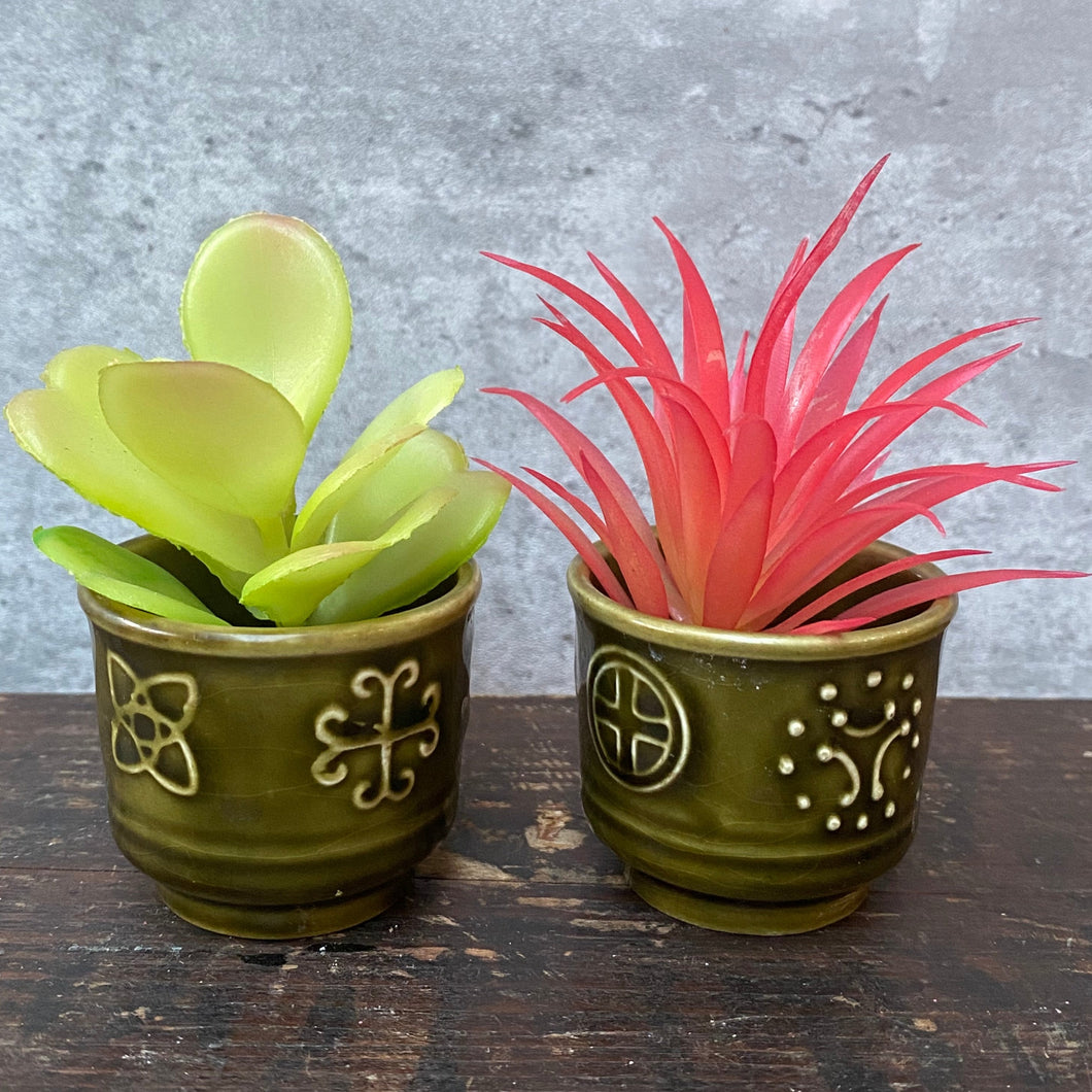 Pair Vintage Mini Ceramic Mid Century Plant Pots Planters for Succulents or Cactus