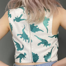 Load image into Gallery viewer, Vintage 90s Dinosaur Glitter Print Crop Top
