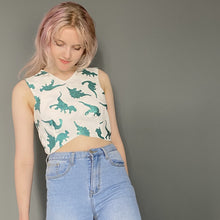 Load image into Gallery viewer, Vintage 90s Dinosaur Glitter Print Crop Top
