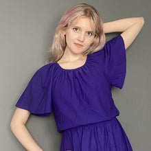 Load image into Gallery viewer, Vintage 70s Silky Purple Short Sleeve Dress
