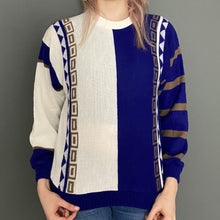 Load image into Gallery viewer, Vintage 80s Purple &amp; White Abstract Jumper Top
