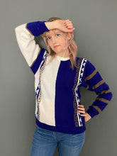 Load image into Gallery viewer, Vintage 80s Purple &amp; White Abstract Jumper Top
