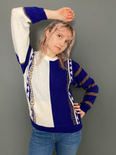 Load image into Gallery viewer, Vintage 80s Purple &amp; White Abstract Jumper Top
