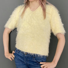 Load image into Gallery viewer, Vintage 80s Ultra Soft &amp; Fluffy Pale Yellow Short Sleeve Jumper Top
