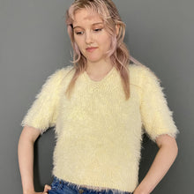 Load image into Gallery viewer, Vintage 80s Ultra Soft &amp; Fluffy Pale Yellow Short Sleeve Jumper Top
