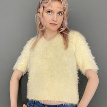 Load image into Gallery viewer, Vintage 80s Ultra Soft &amp; Fluffy Pale Yellow Short Sleeve Jumper Top
