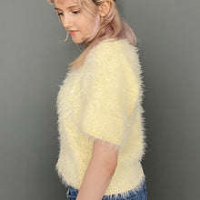 Load image into Gallery viewer, Vintage 80s Ultra Soft &amp; Fluffy Pale Yellow Short Sleeve Jumper Top
