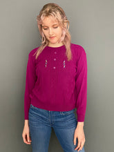 Load image into Gallery viewer, Vintage 80s Fuchsia Pink Knitted Button Top Embroidered Jumper
