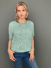 Load image into Gallery viewer, Vintage Mid 80s Pale Blue Sequin Glitter Crochet Sparkle T-Shirt Top by Jacques Vert
