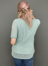 Load image into Gallery viewer, Vintage Mid 80s Pale Blue Sequin Glitter Crochet Sparkle T-Shirt Top by Jacques Vert
