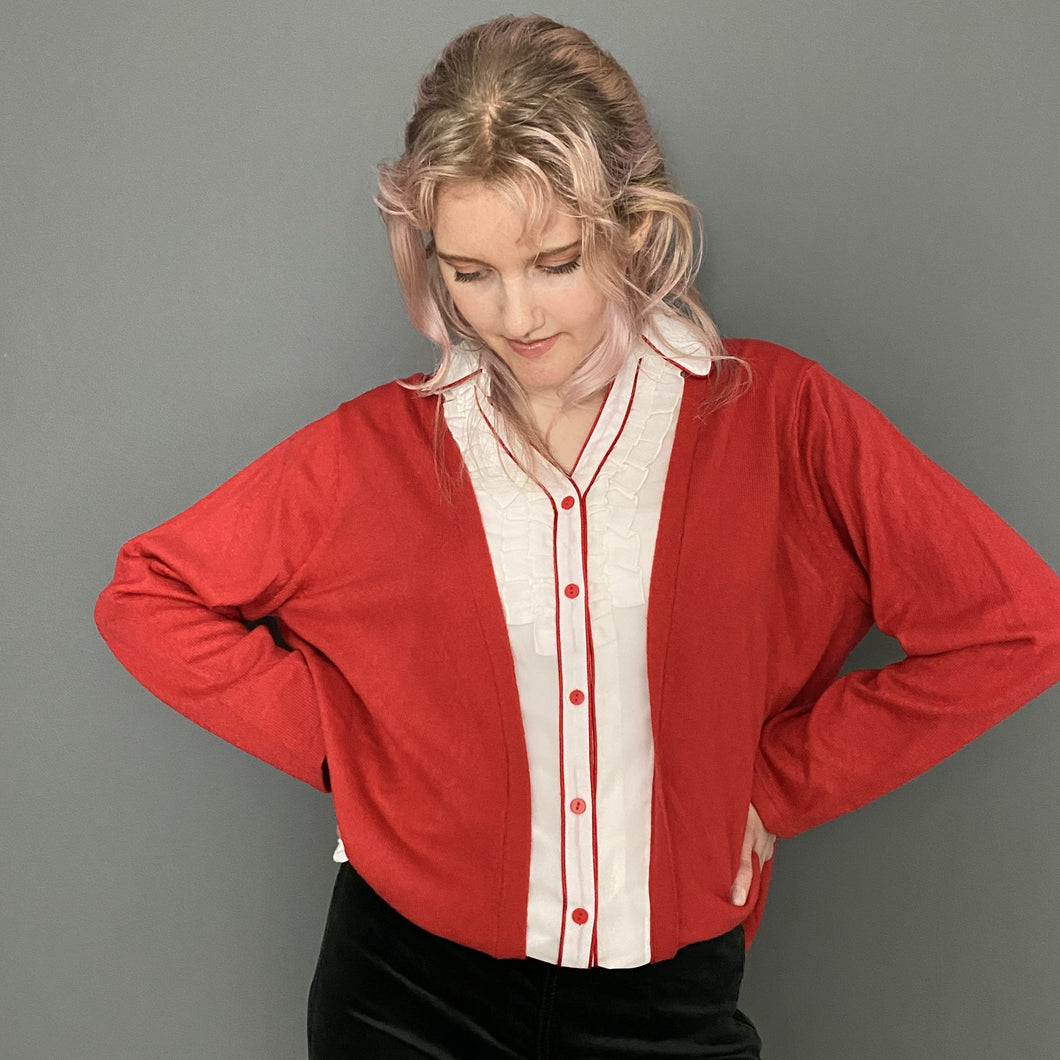 Vintage Early 80s Red & White Jumper Blouse Top