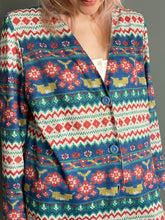 Load image into Gallery viewer, Vintage Late 80s Silky Aztec Print Button Blazer Jacket Blouse Top
