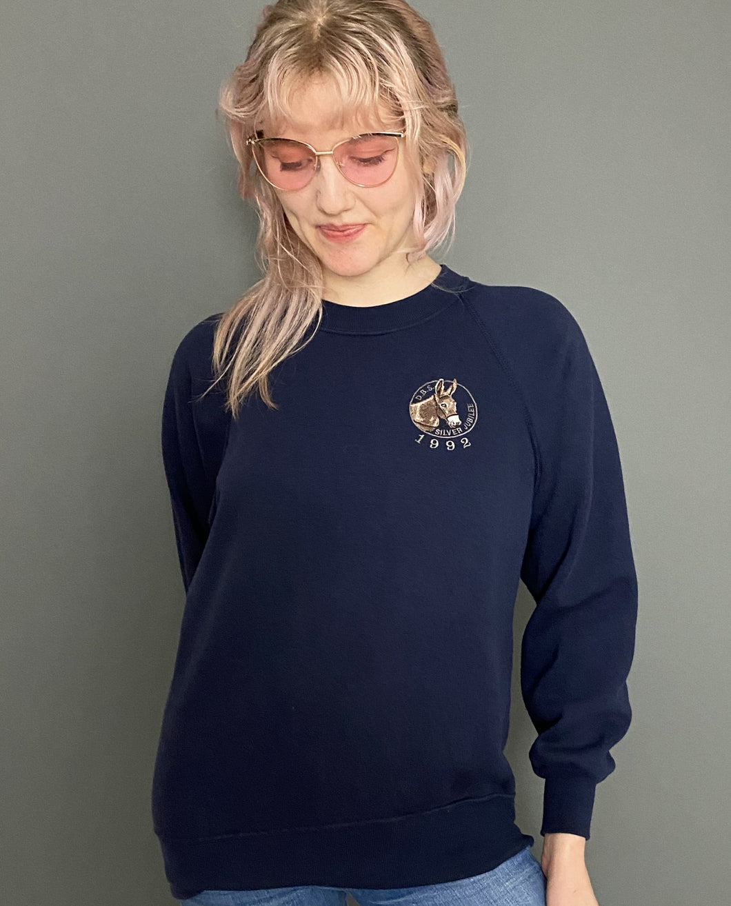 Vintage 90s Navy Blue Donkey Breed Society Sweatshirt Jumper Top