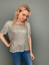 Load image into Gallery viewer, Vintage Mid 80s Silver Sequin 100% Silk Top by Frank Usher
