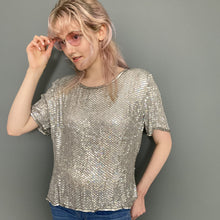 Load image into Gallery viewer, Vintage Mid 80s Silver Sequin 100% Silk Top by Frank Usher
