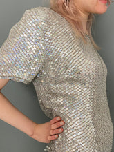 Load image into Gallery viewer, Vintage Mid 80s Silver Sequin 100% Silk Top by Frank Usher
