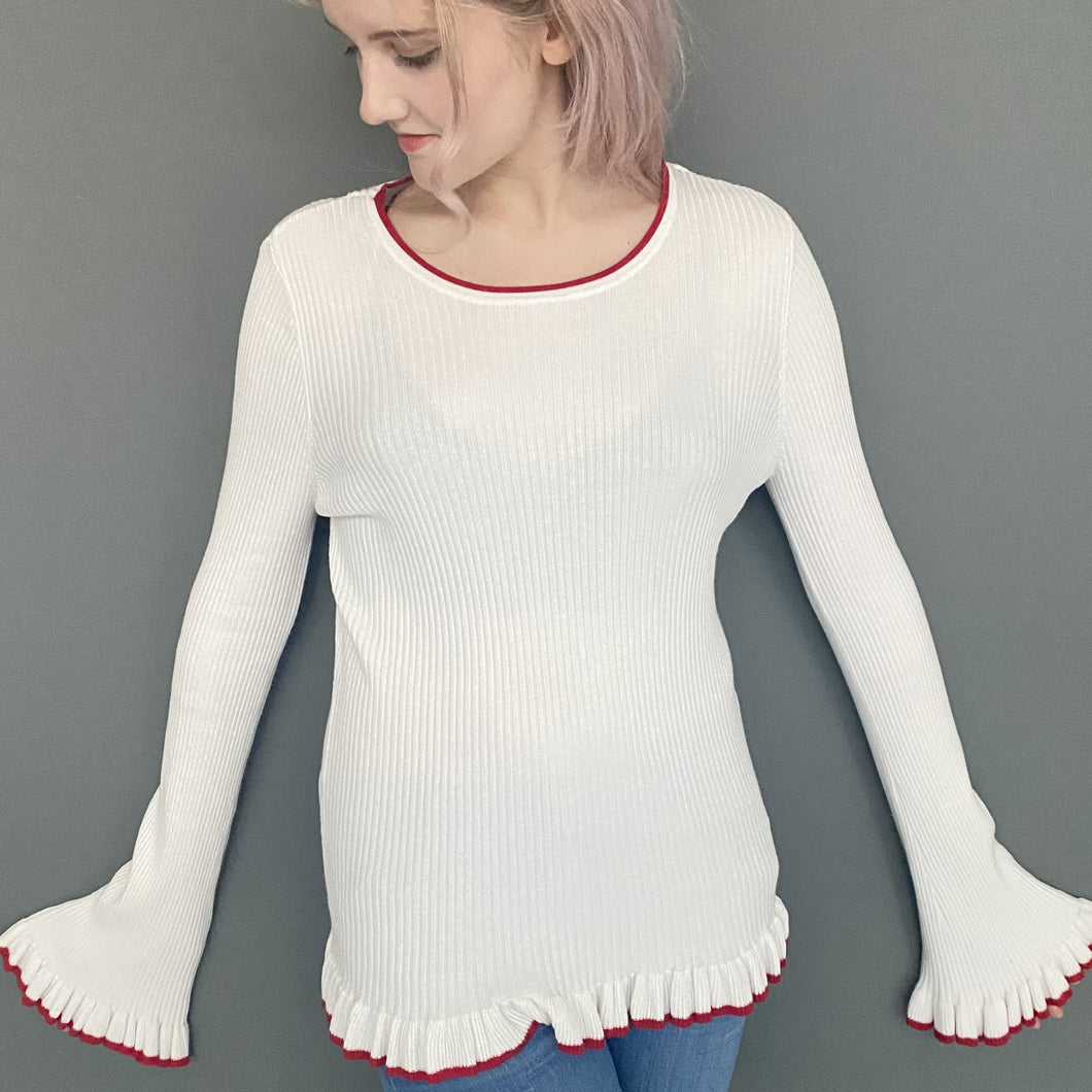 Vintage 90s Jane Norman White Ribbed Long Sleeve Jumper