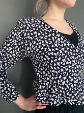 Load image into Gallery viewer, Vintage 90s Navy Blue &amp; White Wrap Peplum Top
