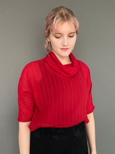 Load image into Gallery viewer, Vintage 80s Pillar Box Red Sheer Cowl Neck Striped Top Blouse
