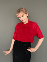 Load image into Gallery viewer, Vintage 80s Pillar Box Red Sheer Cowl Neck Striped Top Blouse
