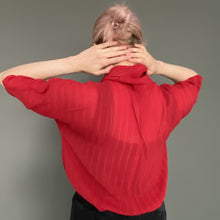 Load image into Gallery viewer, Vintage 80s Pillar Box Red Sheer Cowl Neck Striped Top Blouse
