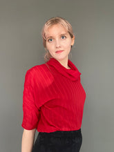 Load image into Gallery viewer, Vintage 80s Pillar Box Red Sheer Cowl Neck Striped Top Blouse
