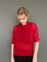 Load image into Gallery viewer, Vintage 80s Pillar Box Red Sheer Cowl Neck Striped Top Blouse
