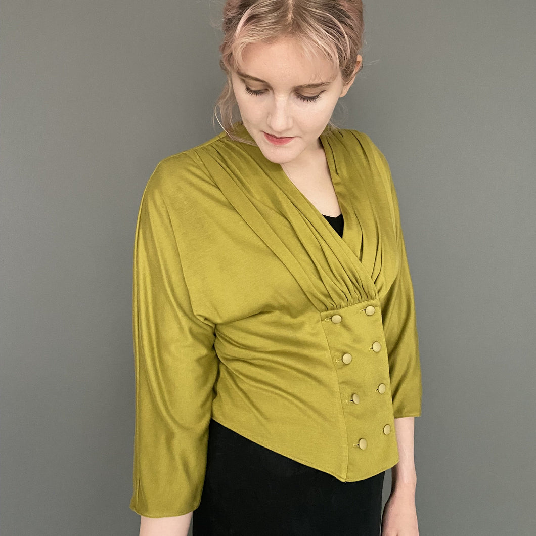 Vintage 80s Green 3/4 Sleeve Button Blouse Top