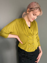 Load image into Gallery viewer, Vintage 80s Green 3/4 Sleeve Button Blouse Top
