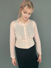 Load image into Gallery viewer, Vintage 90s Sheer Dusty Pink Pleated Top Blouse With Fitted Waist
