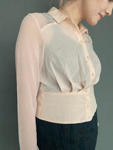 Load image into Gallery viewer, Vintage 90s Sheer Dusty Pink Pleated Top Blouse With Fitted Waist
