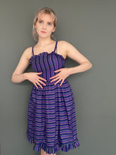 Load image into Gallery viewer, Vintage 90s Purple Candy Stripe Spaghetti Strap Dress by Etam
