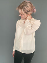 Load image into Gallery viewer, Vintage 80s Sheer Nude Long Sleeve Button Blouse Top With Lace Collar
