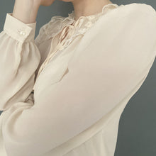 Load image into Gallery viewer, Vintage 80s Sheer Nude Long Sleeve Button Blouse Top With Lace Collar
