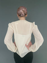 Load image into Gallery viewer, Vintage 80s Sheer Nude Long Sleeve Button Blouse Top With Lace Collar
