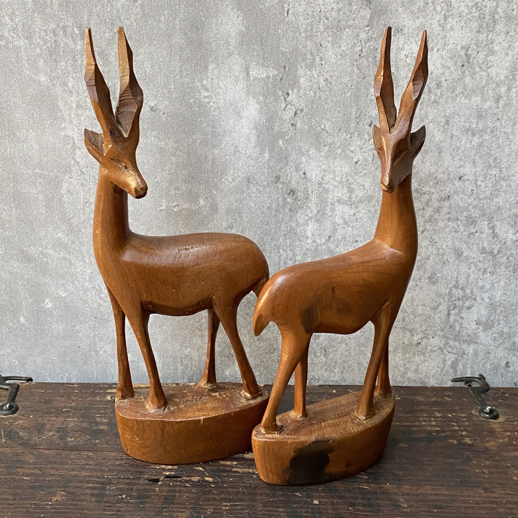 Pair of Vintage Retro African Wooden Antelope, Deer, Gazelle Figurines